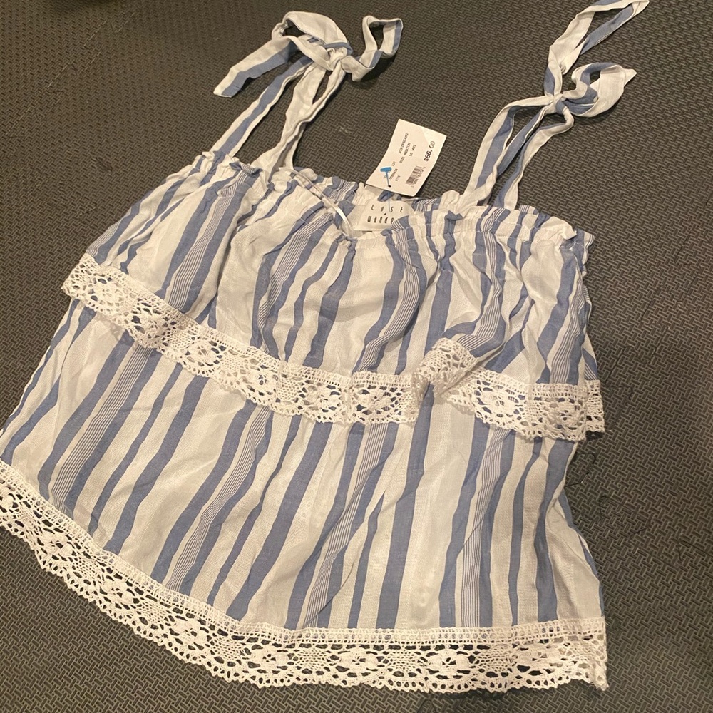 LOST AND WANDER BLUE AND WHITE STRIPED TOP